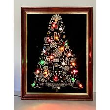 Vintage Framed Jewelry Christmas Tree Picture Art 18x 14 Handmade Lights Up READ picture