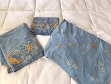 Vintage 90s Y2K Queen Flat & Fitted Sheet Set Celestial Blue Stars Sun Moon picture