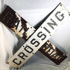 White Railroad Crossing Sign with All Cat Eye Glass Jewels Marbles Porcelain Vtg picture