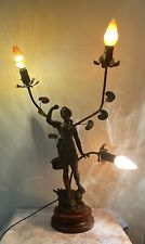 Antique French Bronzed Figural Maiden &Flower Lamp “moissonneur” By L. Guillemin picture