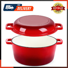 Red Enameled Dutch Oven Pot for Bread Baking,  2 in 1 round 5Qt Cast Iron Dutch  picture