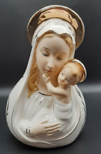 Vintage Virgin Mary Holy Mother Madonna & Baby Jesus Planter Figurine White/Gold picture