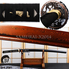 Bloody Red Damascus Folded T10 Steel Katana Tiger Sharp Japanese Samurai Sword picture