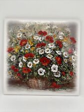 Tile Art Poppy Floral Square Ceramic Trivet By Artist Katharine Schlottler 7.75” picture