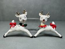 Pair of Vintage Lefton Ceramic Reindeer Clip On Christmas Ornaments picture