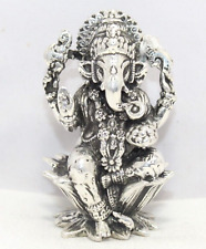 Silver 925 Sterling Puja Ganesha Lotus Figurine Statue Article Idol India W463 picture