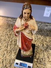 Antique Chalkware French Statue Plaster Jesus Sacred Heart Figurine Handpainted picture