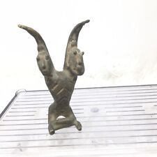 Antique West African Bronze Two Headed Seated Figure Man Woman Fertility 4.5” picture