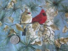 Vintage BIRDS In TREE BRANCHES ON BLUE 1990's Flannel COTTON Fabric - 3 yd  picture