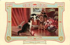 Embossed Postcard 2270 Art Nouveau Border Cats Play w/ Clock are Anxious to Help picture