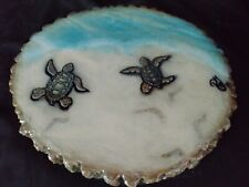 Sea Turtle Beach Scene - Wood Burning - Resin poured - Table top - picture