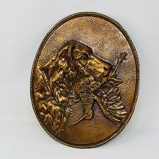 Vtg Copper Hunting Dog & Bird In Mouth Oval Wall Plaque Embossed Repousse French picture