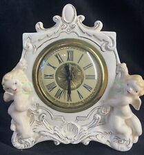 Lanshire Self Starting Table Clock Porcelain Angels  7.5” Working Excellent picture