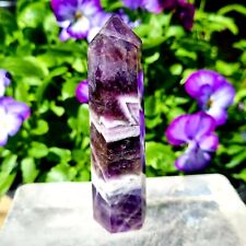Chevron Amethyst Crystal Tower Point Wand Reiki Chakra Specimen Obelisk Gifts picture