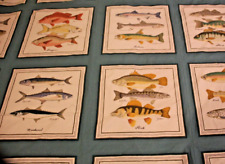 Bass Trout Mackerel Fish Cotton Fabric panel curtain  67 x 68 Cabin Lodge Decor picture