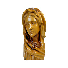 Madonna Bust Hand Carved Holy Land Olive Wood Exquisite Detail Work Of Art 8.25