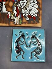 Vintage Chief Pair Southwest Trivet Ceramic Tile Art Signed 1984 Cleo Teissedre picture