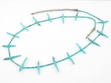 Native American Zuni Carved Turquoise Heishi Fetish Sterling Silver Necklace picture