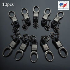 10x Pack Lot Black Woven Leather Fob D-Ring Buckle Keychain Key Ring Holder Clip picture