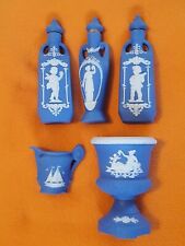 (5) Royal Blue Miniature Pottery, Chalice, Pitcher & 3 Bottles/lids picture