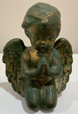 Vtg Praying Cherub Angel Naked Baby Distressed Emerald Green Gold Shelf Sitter picture