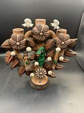 Vintage MEXICAN FOLK ART TREE OF LIFE POTTERY CANDLESTICK Adam Eve Snake Rare picture