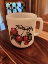 Glasbake Red Cherries On The Vine Mug, White Milk Glass, Vintage, Single Sided picture