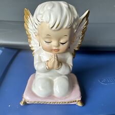 Cute Vintage Praying Angel Planter White Gold Lefton #114 picture