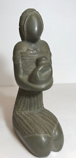 Primitive Soapstone Mother Child Love Figurine Sculpture Kneeling Madonna picture