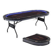 10 Player Foldable Poker Table with LED Lights Casino Texas Holdem Blackjack New picture