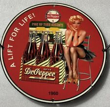 RARE DR PEPPER DRINK 1960 RETRO STYLE SEXY-GIRL PINUP PORCELAIN ENAMEL SIGN. picture