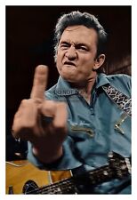 JOHHNY CASH FLIPPING THE BIRD TO THE CAMERA COUNTRY SINGER 4X6 COLORIZED PHOTO picture
