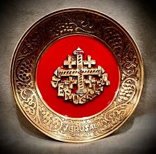 RARE FIND The Jerusalem Cross, Vintage Brass Plate, Bethlehem 4.25” Handmade. picture