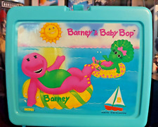 BARNEY vintage 1993 Barney and Baby Bop Teal Plastic Lunch Box picture