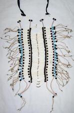LG NATIVE INDIAN STYLE BONE BREAST CHEST PLATE black & blue turquoise LEATHER picture