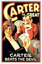 Carter The Great Beats The Devil Cards Gambling Unposted Vintage Postcard picture