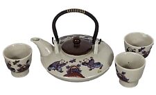 Vintage 1970's Japanese Teapot and Teacups Set - JAPAN  Flowers Butterfly Figure picture