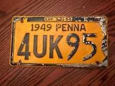 1949 Pennsylvania License Plate 4UK95 Penna Authentic Metal picture