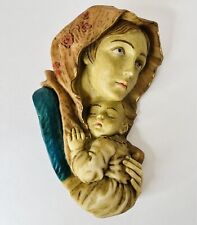 Vtg Virgin Mary Madonna Child Baby Jesus Wall Hanging Resin Religious Plaque 7” picture