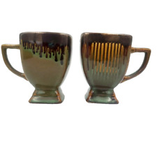 SET OF 2: California Pantry SQUARE MUGS Brown and Green Drip Glaze 12 oz. 2007 picture