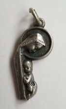Mother Mary Madonna Baby Jesus charm Metal Vtg Religious Italy silvertone  picture