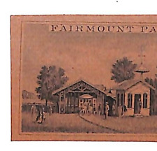 c1880's-90's Fairmount Park illustrated Covered Train / Trolley Station Vignette picture