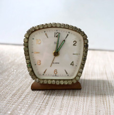 Vintage Elgin Brass Wind Up Alarm Clock with Rhinestones, West Germany ***READ picture