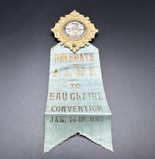 RARE 1908 AMERICAN SOCIETY OF EQUITY WISCONSIN FARM UNION CONVENTION BADGE L48 picture