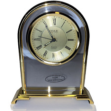 Danbury Desk Mantle Clock Company Alarm Quartz Solid Brass 7” Analog Brass Glass picture