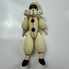 Hand Painted Vintage Articulated Clay Figurine Harlequin Clown picture