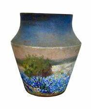 Antique Artist Signed TX Bluebonnet Landscape San Juan/Meyer Pottery Vase 6+