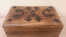 Vintage Artisan Hand Crafted Rectangular Box/Metal Appliques on The Lid Hinged  picture