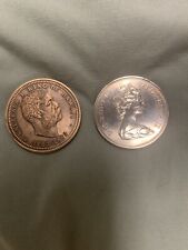 Sun And Moon Coin Set . King Of Hawaiian Bronze / A Queen Elizabeth Bronze Coin picture