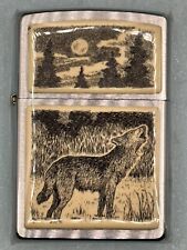 Vintage 2002 Scrimshaw Howling Wolf Chrome Zippo Lighter NEW Mint Condition picture